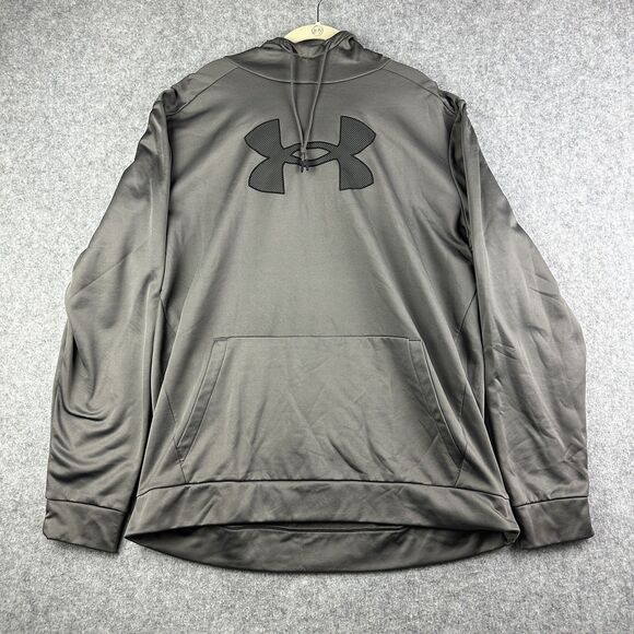Under Armour Fleece Hoodie Mens 2XLT XXLT Tall Dark Gray Loose Big Logo Pullover - Picture 1 of 14